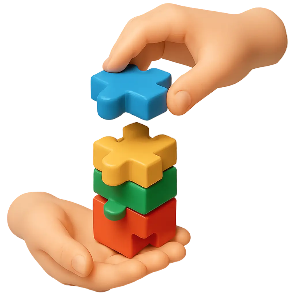Hands holding colorful building blocks